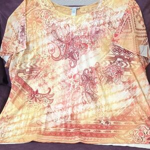 Catherines Pink and Cream Graphic Short Sleeve Blouse